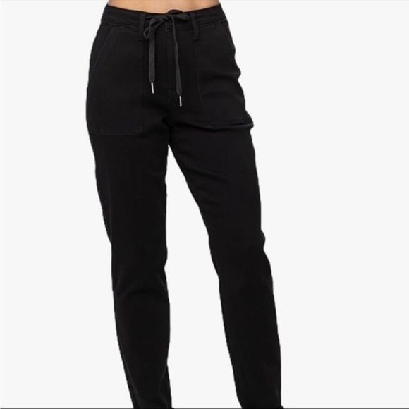 Judy Blue High Waist Jet Black Double Roll Cuff Jogger Jeans - Picture 1 of 9
